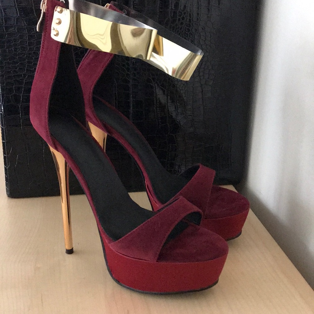 Burgundy & Gold Metallic Platform/Stiletto Heels